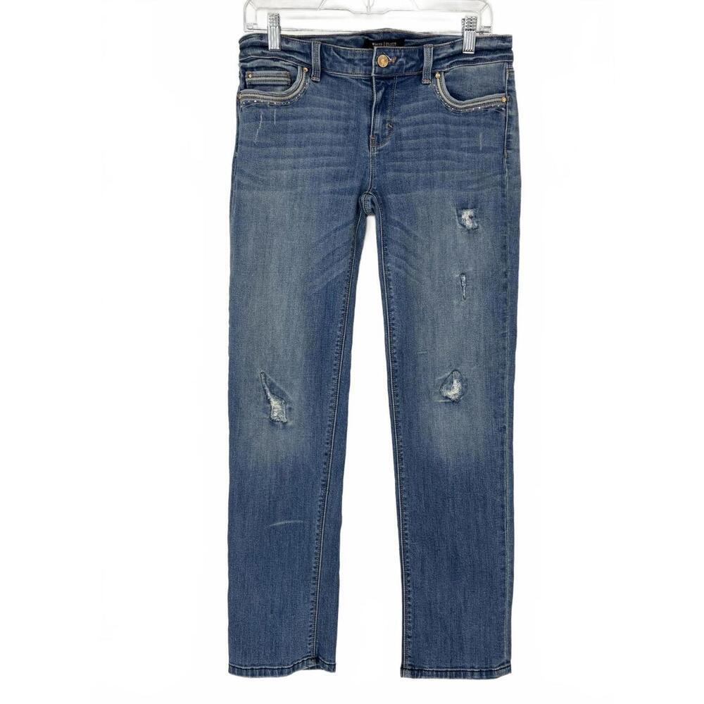 White House Black Market Women's Straight Leg Crop Distressed Jeans Size 2